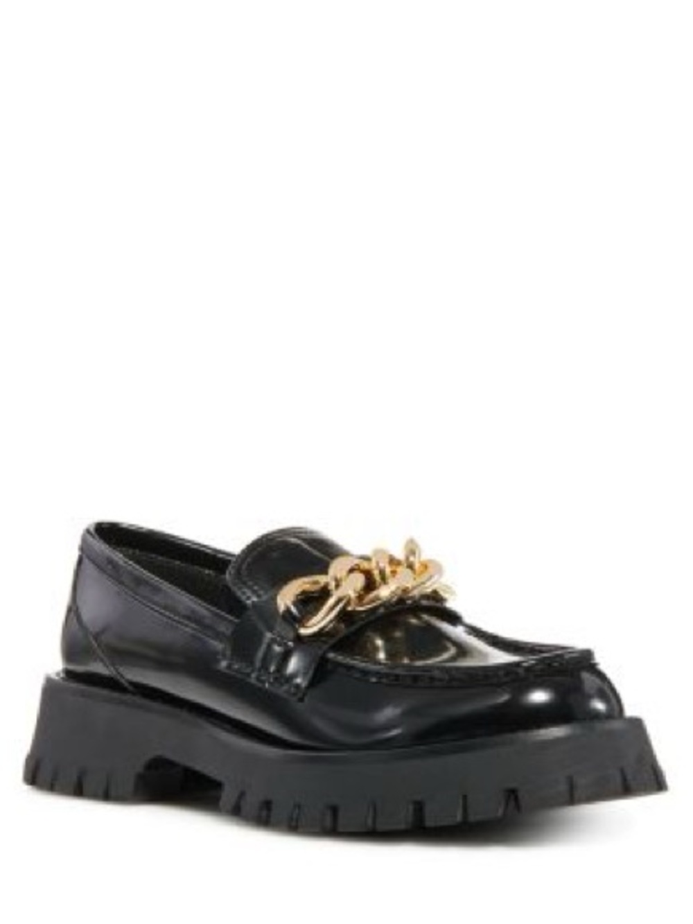 Guess Black Patent Loafers with Gold Chain Accent